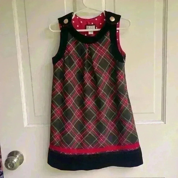 The Children's Place Plaid Jumper Dress with Center Pleat Velvet Neck & Hem 4T - Picture 1 of 4